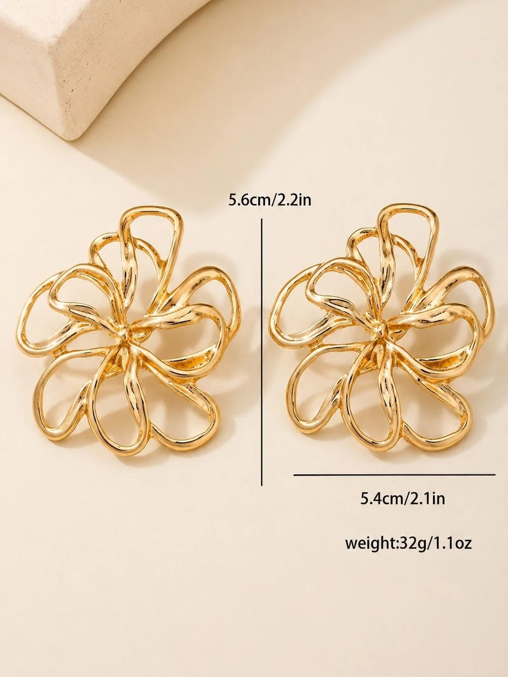 Polished Gold Floral Loop Earrings